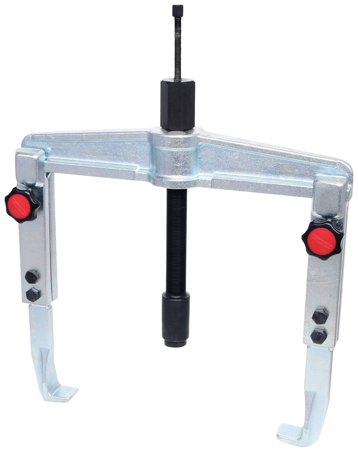 Two-arm extraction device with screw mechanism for removing bearings or gears.