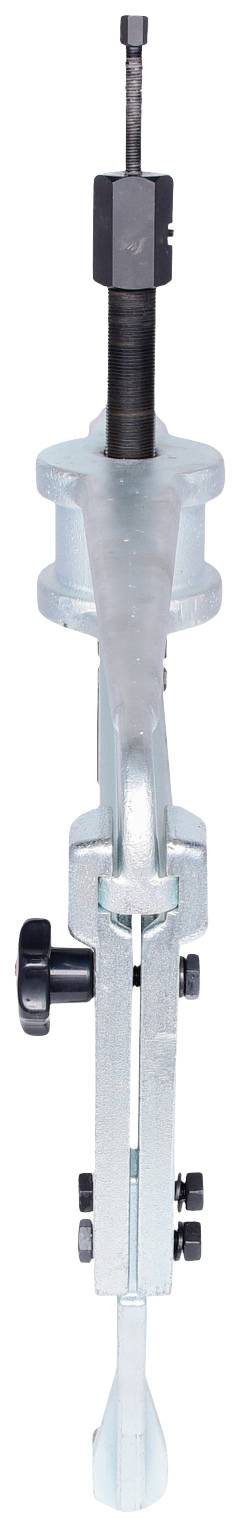 Vertical puller tool, metal construction with a screw mechanism at the top and gripping arms below, designed for bearing removal.