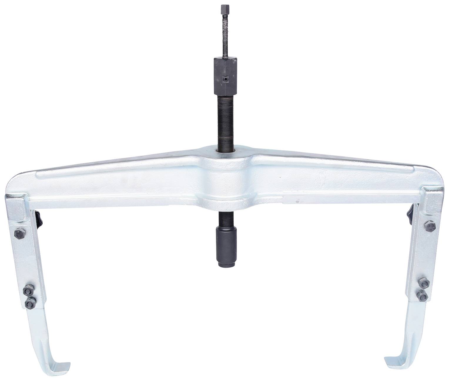 Puller tool, consisting of two arms and a central screw, used for removing bearings or gears from machinery.