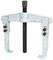 A puller tool with a solid metal body and two hooks, used for removing bearings or gears.