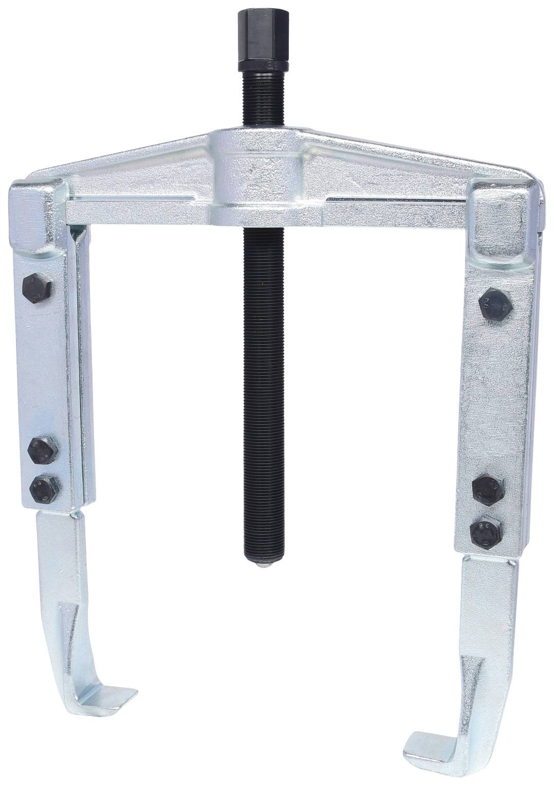 Two-arm mechanical puller with screw, used for removing stuck components such as gears or bearings from a shaft.