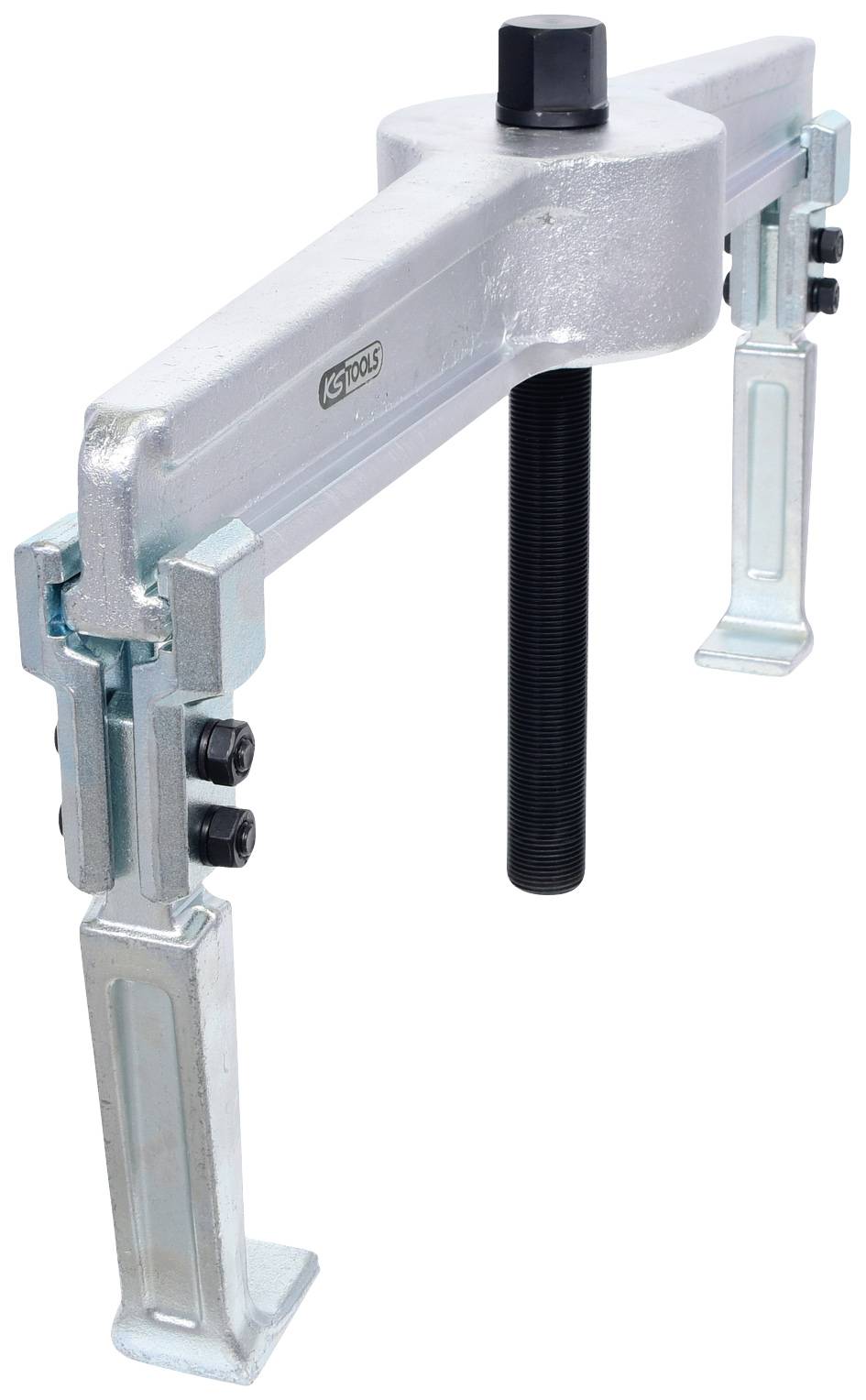 Two-armed metal puller with central thread, suitable for removing bearings or gears from machinery.