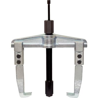 Two-legged metal puller with adjustable arms and central screw, suitable for removing solid components.