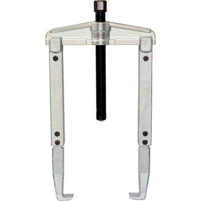 A metallic two-arm puller with a central screw, used for removing stuck components from shafts.