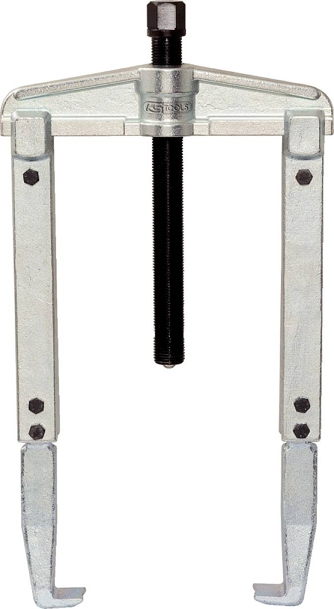 Two-armed puller with central spindle for removing bearings or gears from shafts. For use in workshop or repair work.