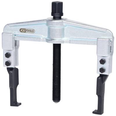 Two-leg puller tool made of metal with clamping screws, used for removing bearings or gears from shafts.