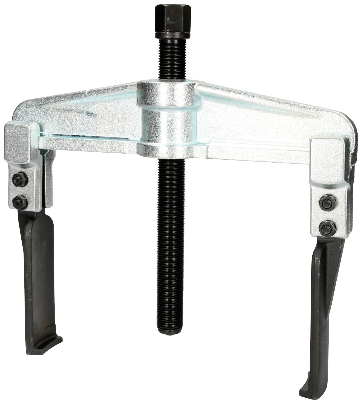 A mechanical two-arm puller used for removing tightly fitted parts from shafts or axles, such as bearings.