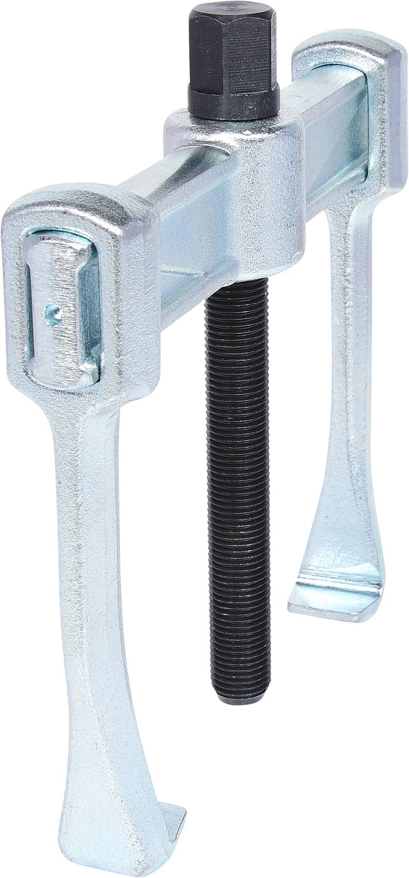 Two-hook metal puller with threaded screw, used for securely removing bearings or gears.