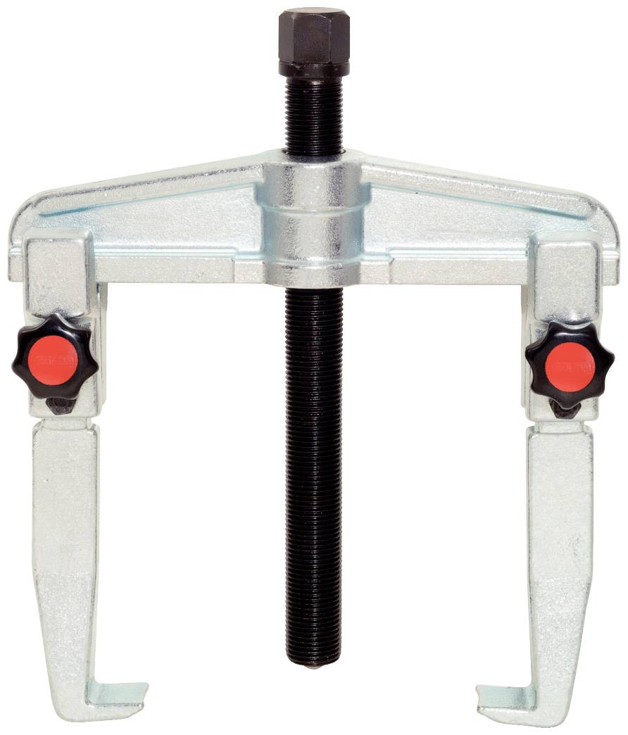 A silver two-armed puller with a red button, used for releasing seized components in technical applications.