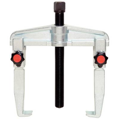 A silver two-arm puller with a central screw mechanism, used for removing bearings or gears.