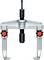 Silver two-legged puller with red turning knob, suitable for removing bearings and similar components.