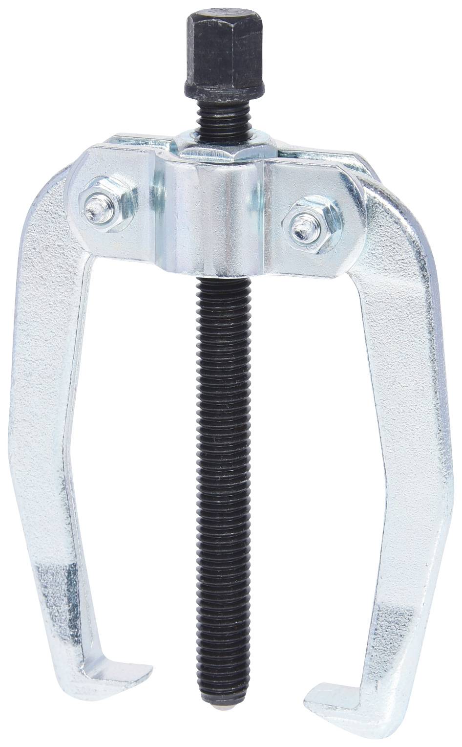 Puller with two hook arms and a central screw for maintenance or repair of mechanical parts.