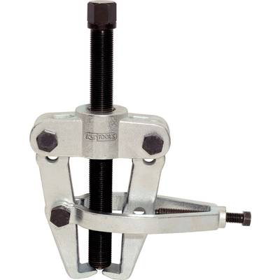 Metallic puller with heavy-duty construction, black threaded bolt and adjustable arms. Tool for removing seized parts.