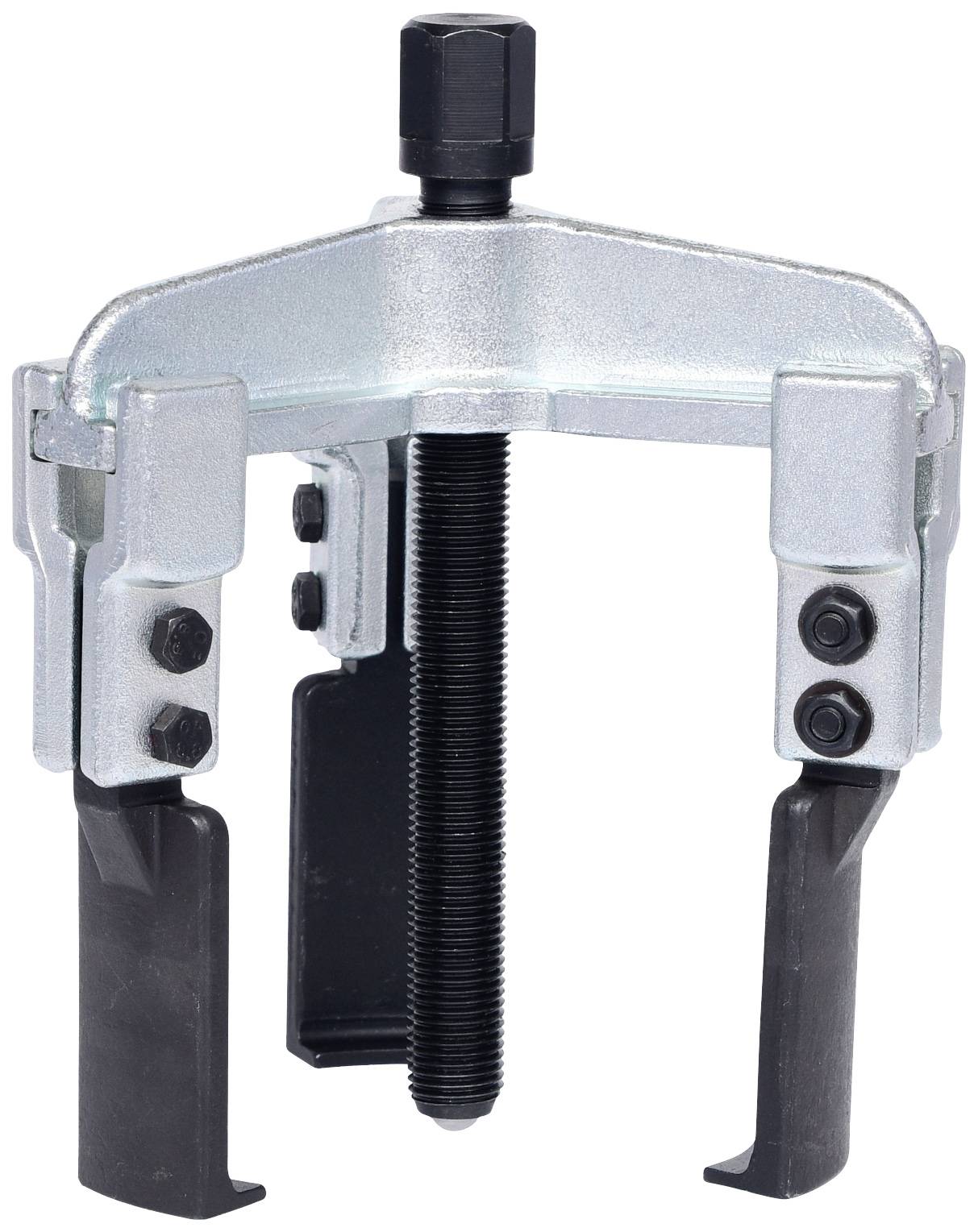Three-arm puller with a central screw, used for removing bearings or gears from shafts; manufactured from metal.