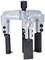A three-legged metal puller, suitable for removing bearings or gears. Black gripping arms and central screw mechanism.
