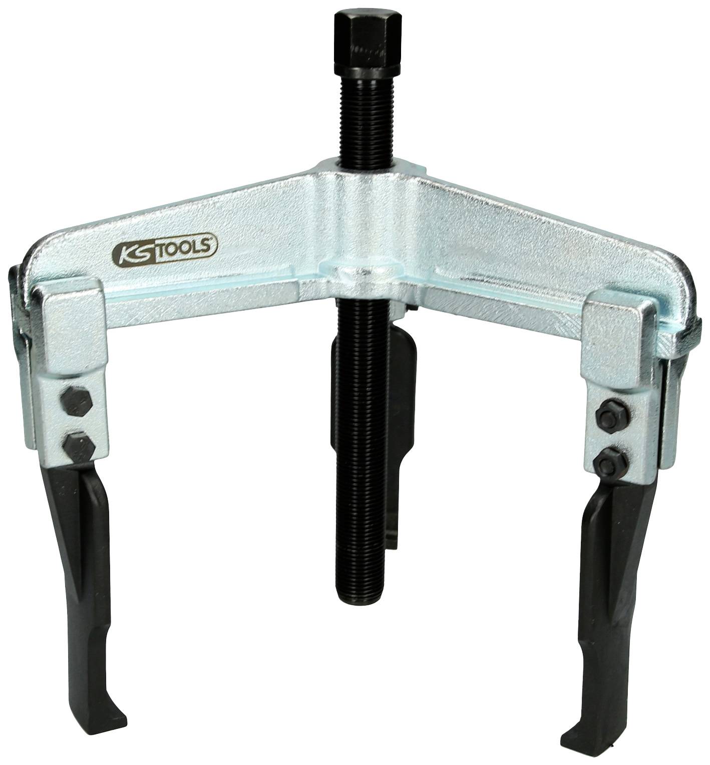 A mechanical puller with two metal arms, suitable for removing bearings or gears from shafts.
