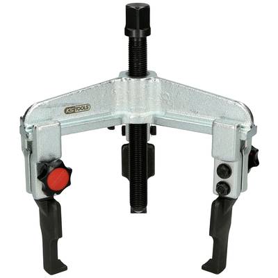 A three-legged metal puller with black threading and two red turning knobs, used for removing bearings or pulleys.