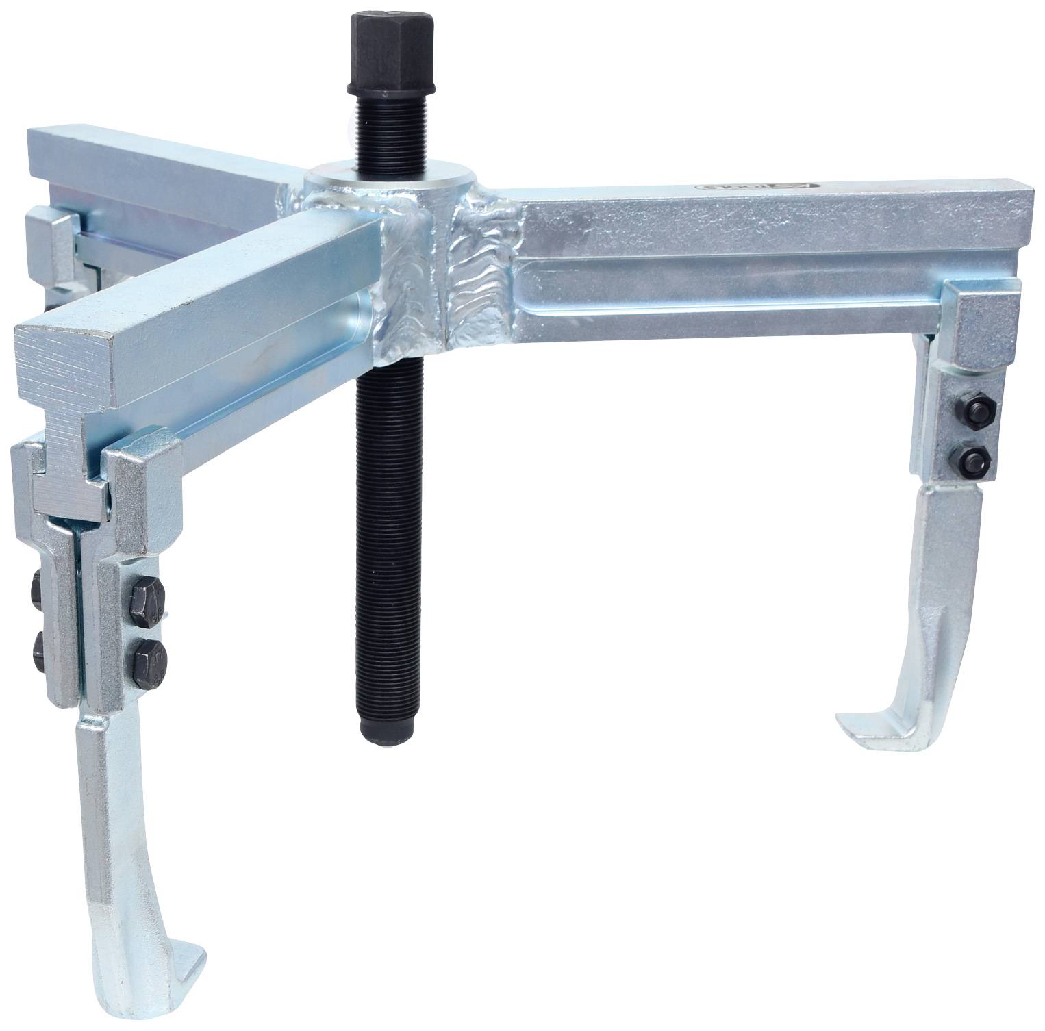 Metallic Three-Arm Puller for Removing Bearings and Gears. Robust Steel Construction with Central Spindle.