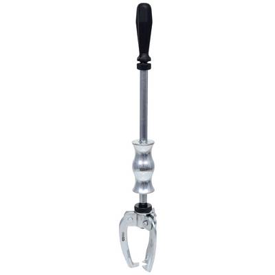 A tool with a black handle, silver shaft, and gripping mechanism, likely a puller for mechanical applications.