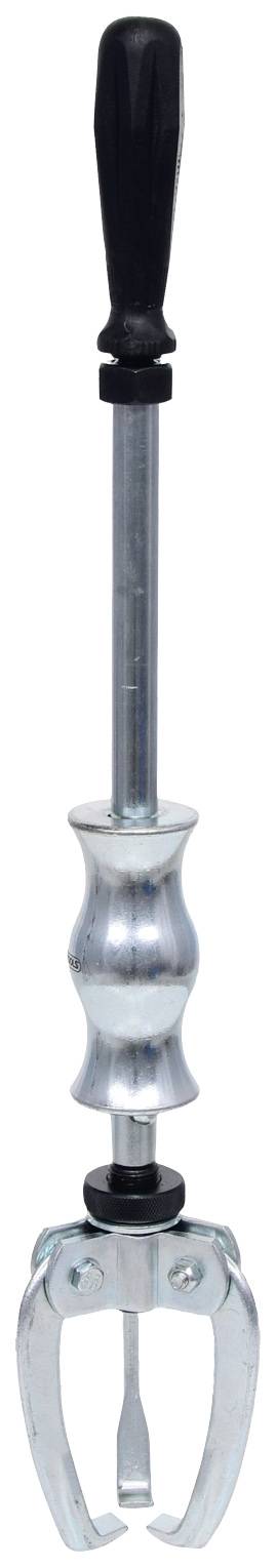 A silver puller with a black handle, suitable for removing bearings and gears from axles or shafts.
