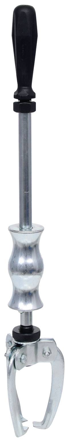 Pull-out tool with handle, metal rod and gripping arm, used for removing parts by pulling.