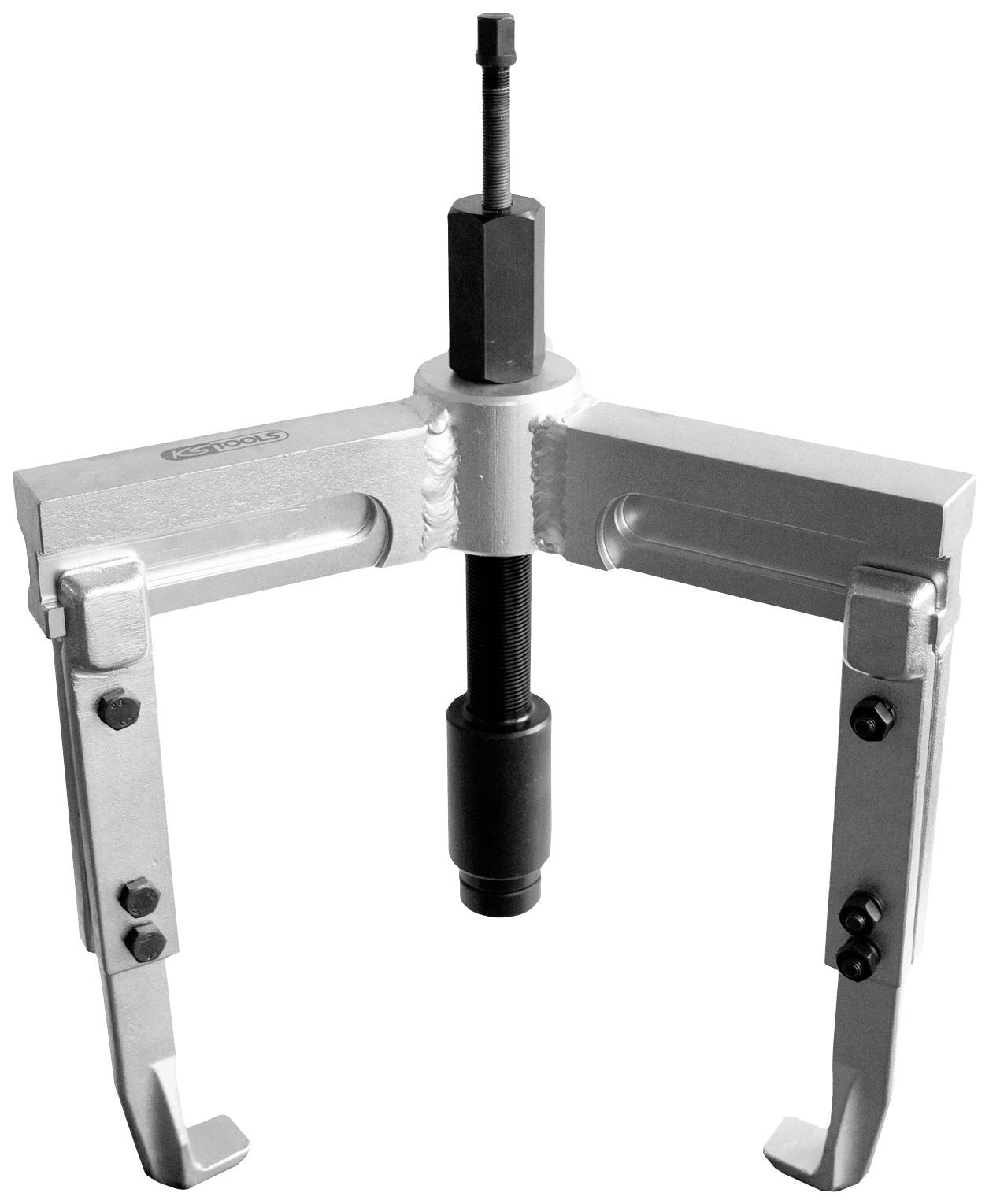 A silver three-arm puller with a central screw mechanism, used for removing bearings or gears.