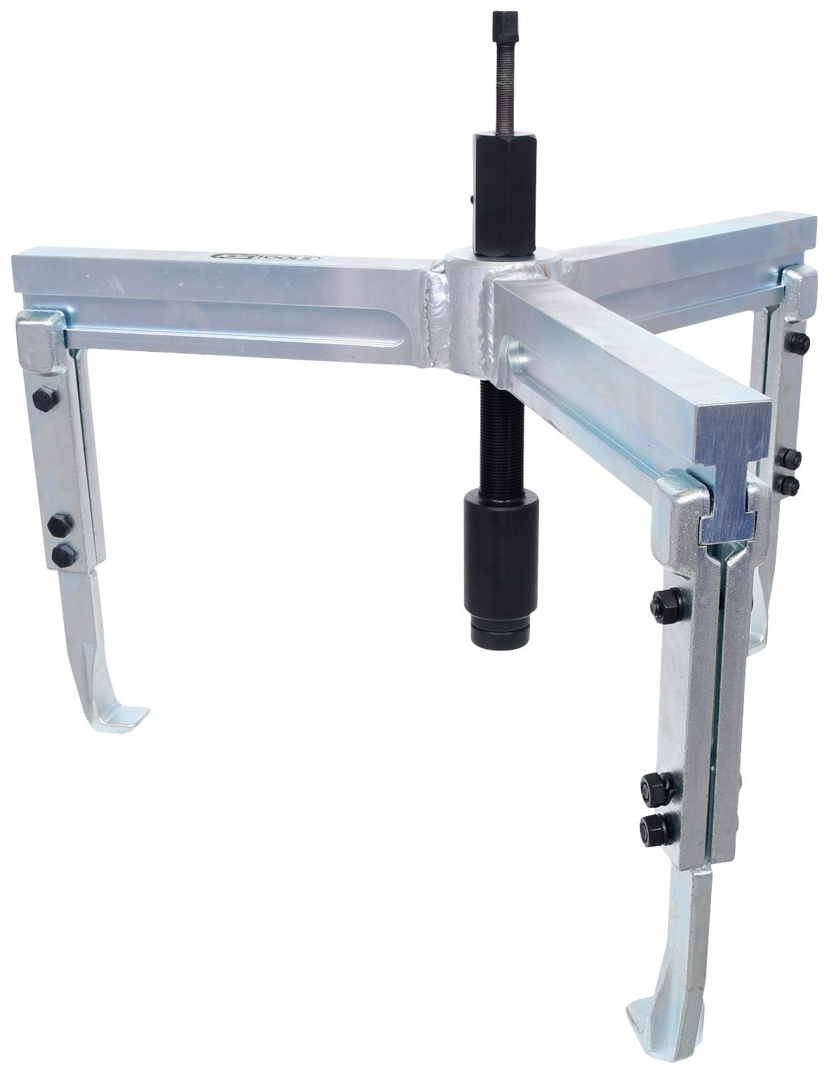 A three-armed puller with a central spindle for removing bearings or pulleys.