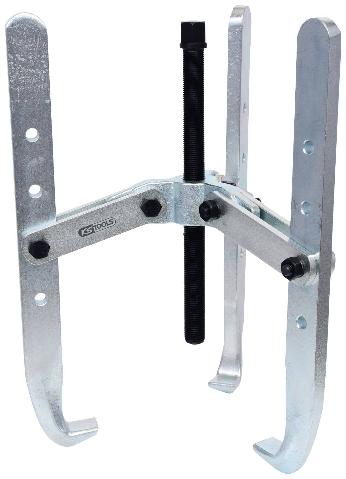 A three-armed mechanical puller with a central screw, designed for removing stuck components such as gears from shafts.