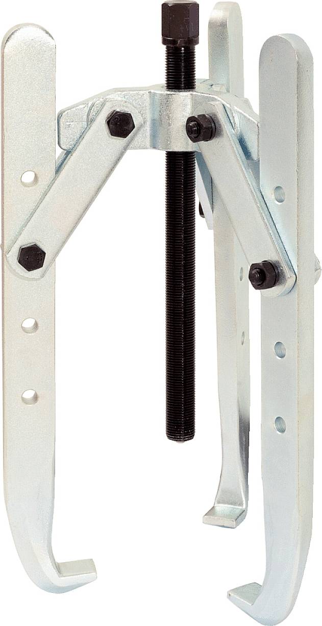 Two-arm metallic puller with a screw mechanism, used for removing ball bearings or similar automotive components.