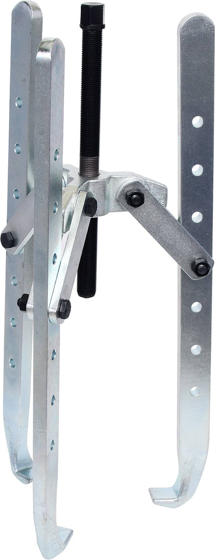 A three-armed adjustable puller tool, used for removing bearings or gears from a shaft.