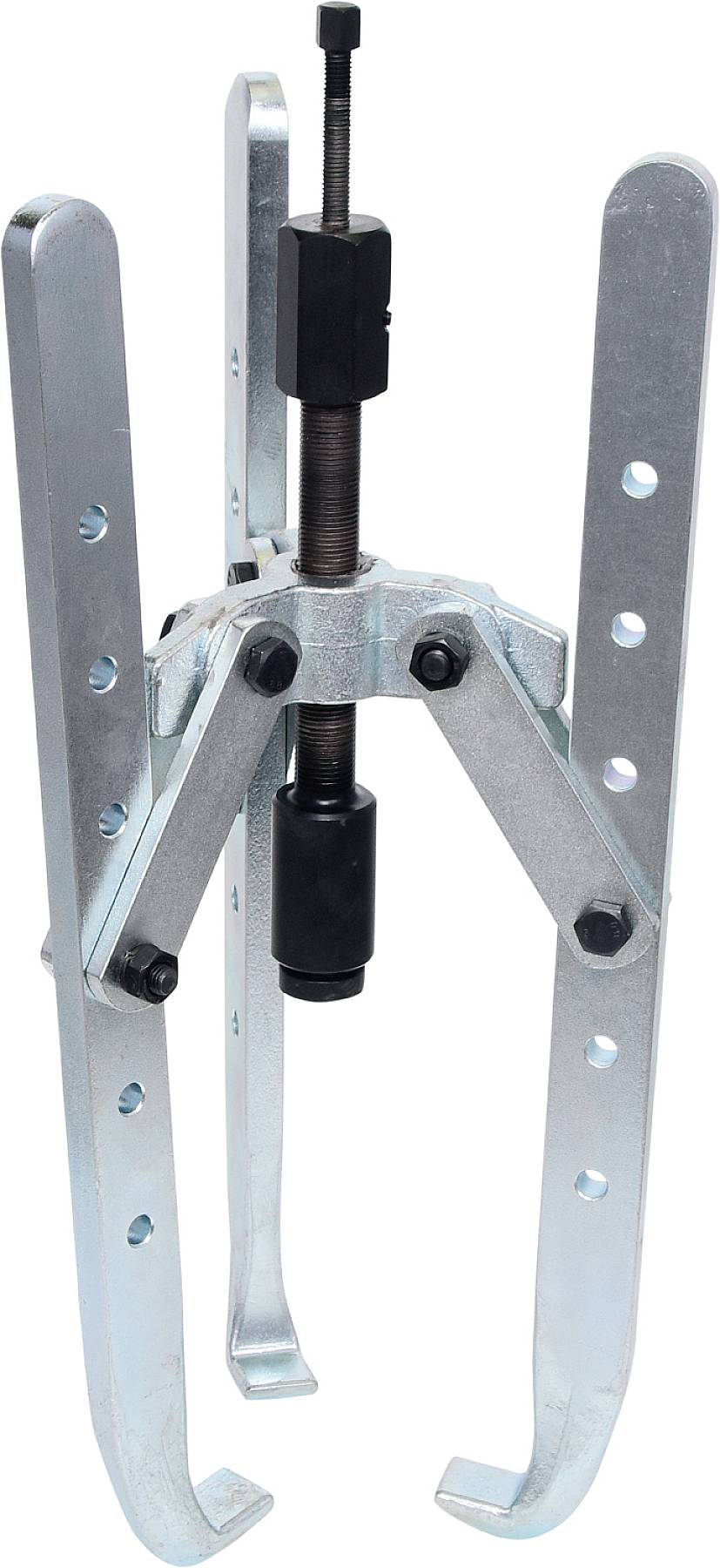 A three-legged puller with adjustable arms, suitable for removing bearings or gears from a shaft.