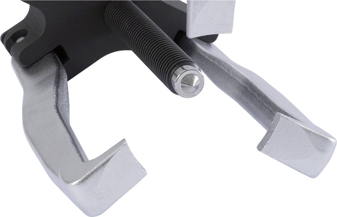 A silver two-arm puller with black screws, for removing bearings or gears from machinery or vehicle components.