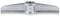 A silver wing handle with internal threading, symmetrically shaped, used for manual fastening or adjustment of screws.