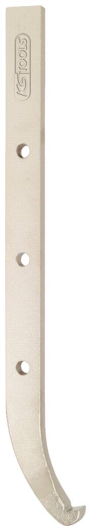 Long, curved metal tool with the 'Husqvarna' inscription. Three holes are distributed along the flat surface.