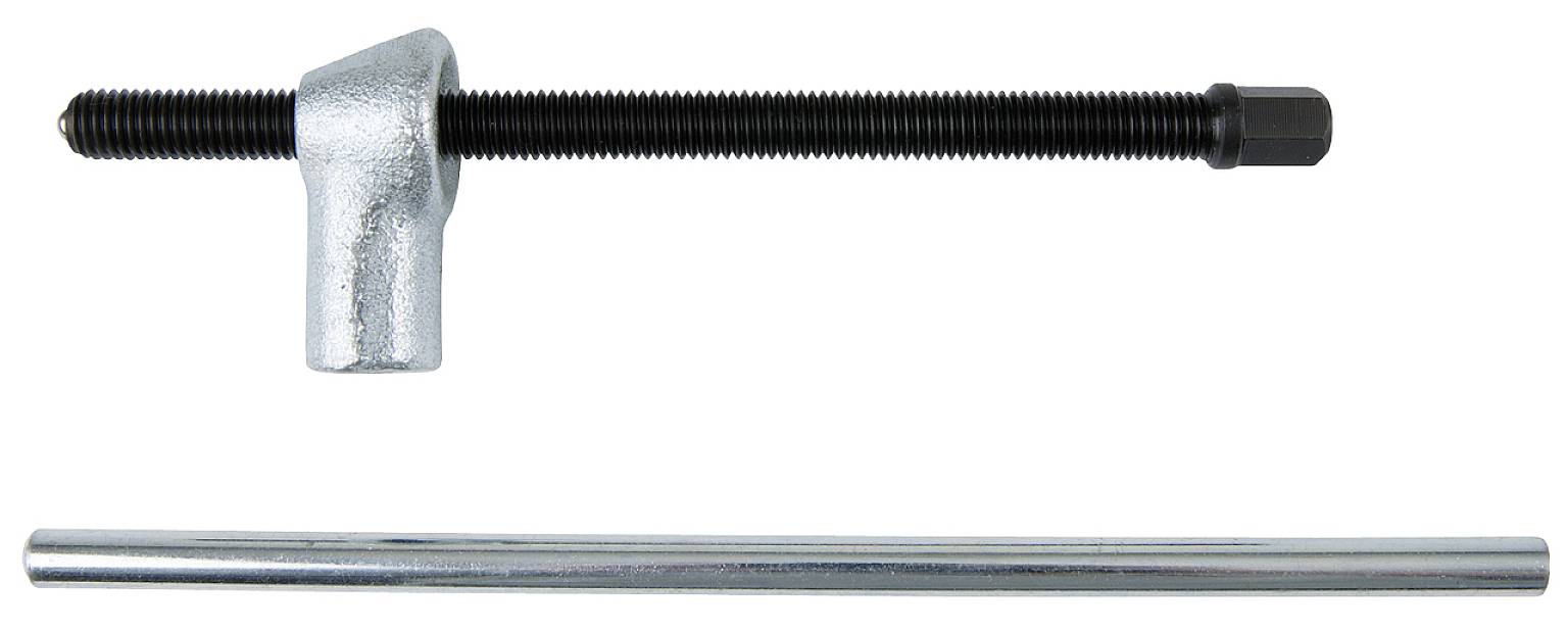 'Image of a threaded bolt with a screw and a metal rod, both horizontally aligned.'