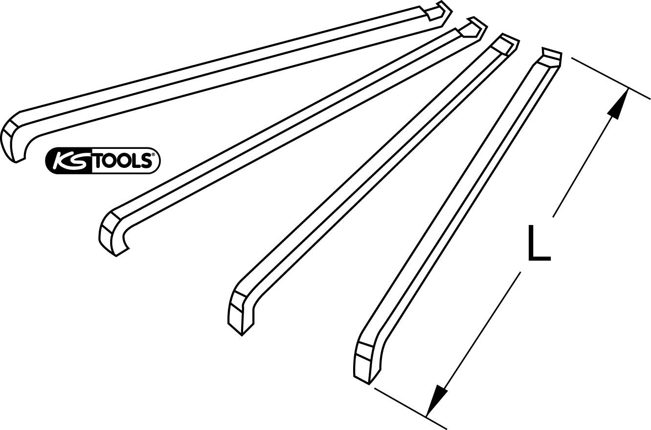 'Illustration of five long spanners in different lengths positioned side by side. Length position is marked with L.'