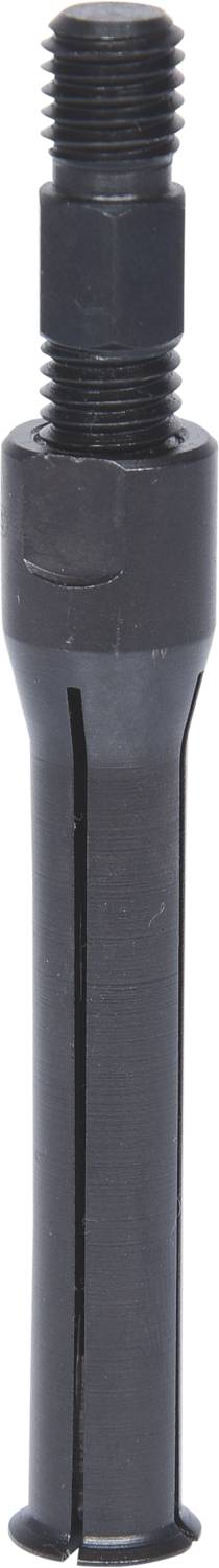 A metal tool with a thread that is vertically aligned. It is likely used as a bolt or fastening element.