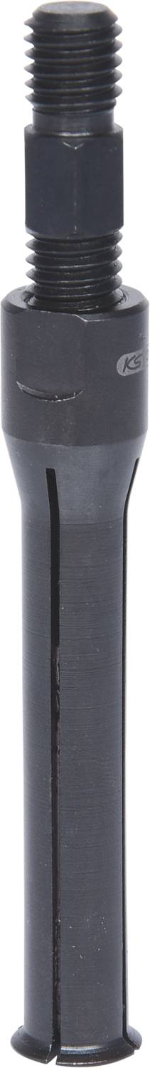 Metal 'run-out test pin' with threading at one end. Tool for precise checking of run-out deviations in manufacturing processes.