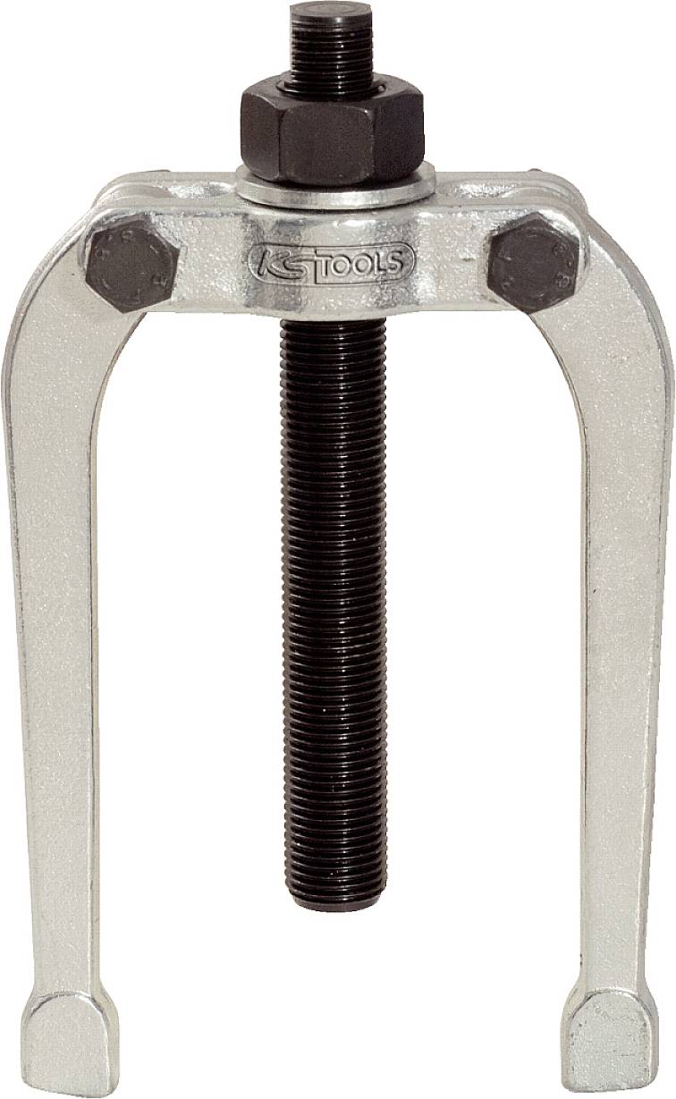 Two-jawed puller with robust steel arms and central threaded spindle, suitable for removing bearings or gears.