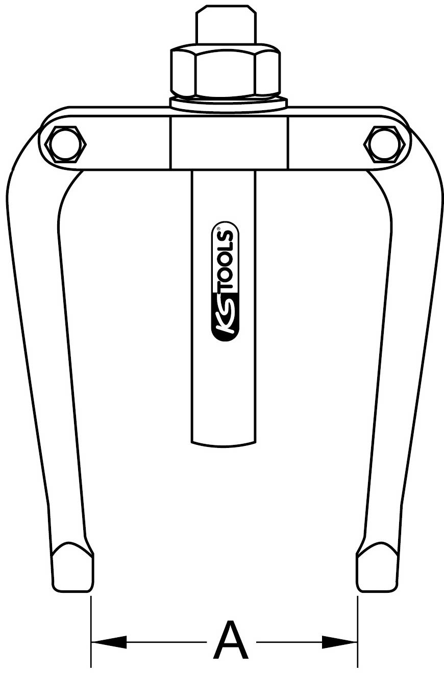 'KS Tools' two-arm puller with a span, marked with 'A', illustrating the gripping device.