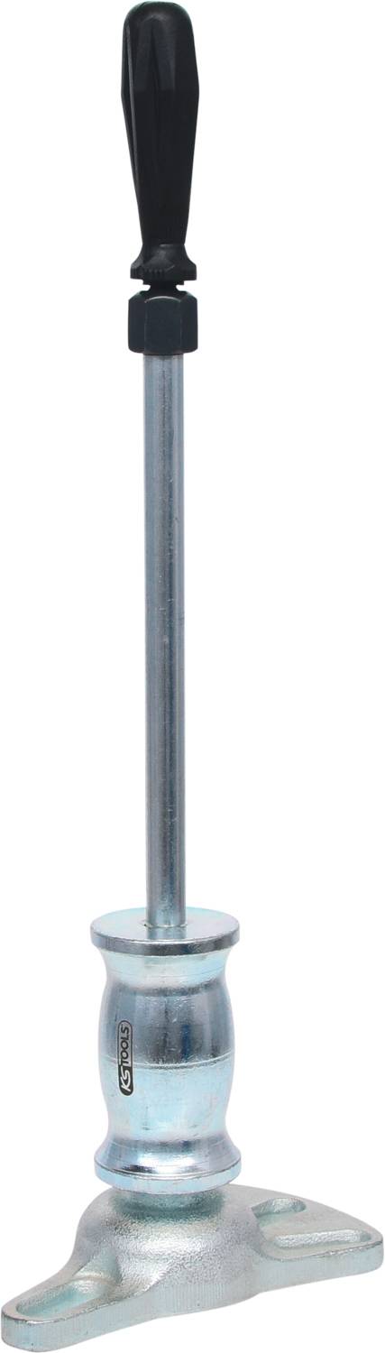 Telescopic handle with a black grip, mounted on a sturdy metal base. Suitable for cleaning purposes or workshop tasks.