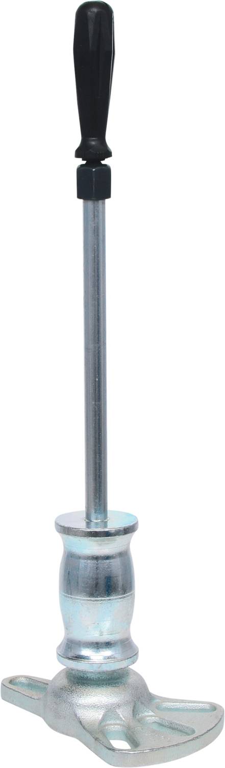 Metal stand with a black handle and long rod, used for manually operating machines or equipment.