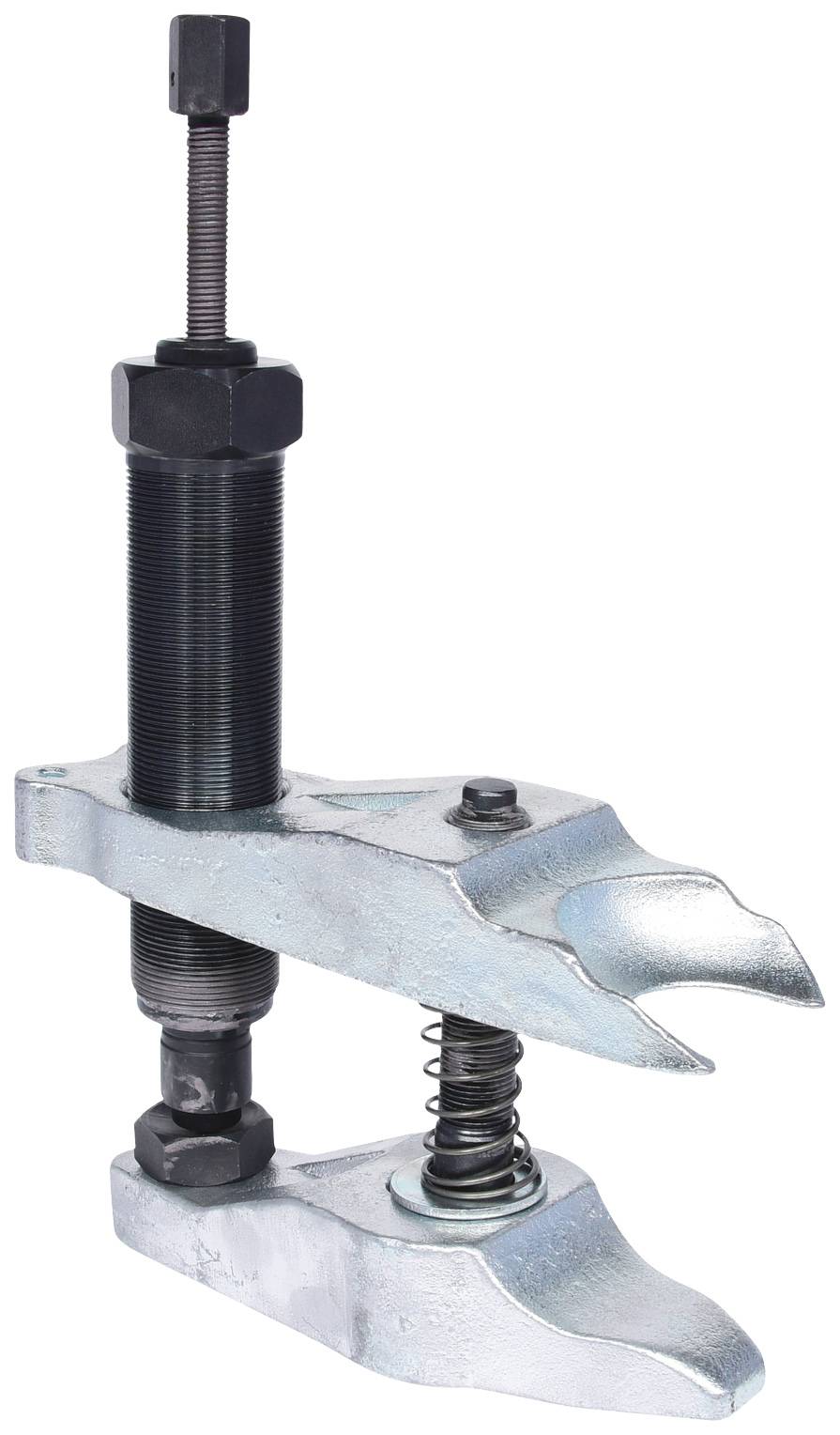 Pictured is a metal puller tool with a threaded screw and spring, used for removing bearings or similar components.
