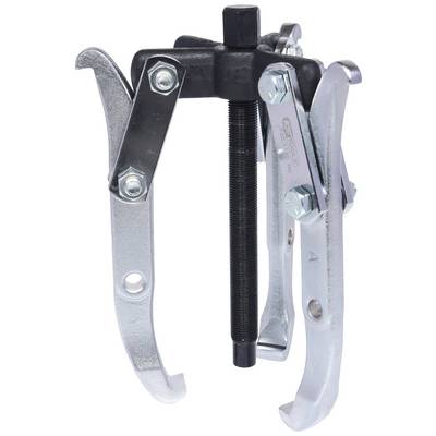 A three-legged metal puller, primarily in silver and black, is used to loosen tightly fitted parts.