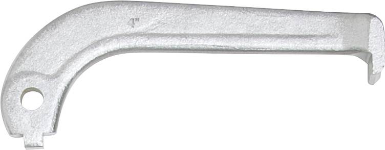 Metal key with a curved end and hole, potentially for specialised mechanical applications or tool modification.