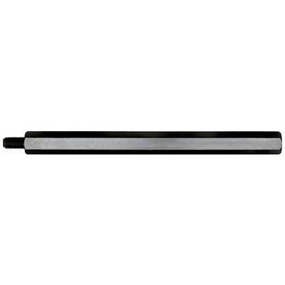 Silver-coloured, long metal rod with a black, ribbed end. Potential use in machinery or technical applications.