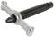 A mechanical tool with a long thread and a T-shaped handle, likely used for clamping or pulling.