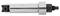 A silver cylinder with a black end, presumably a technical component or tool, lies horizontally on a white background.