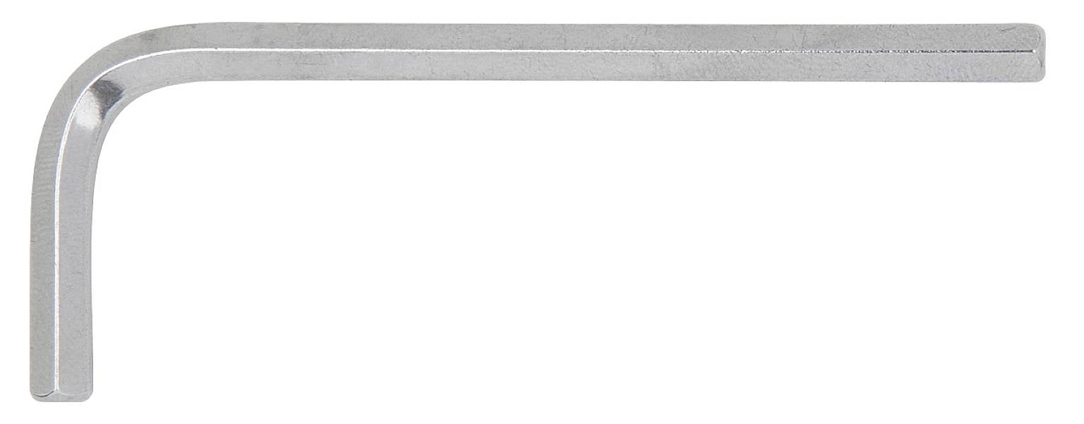 A metal L-shaped Allen key for tightening or loosening screws with a hexagonal socket.