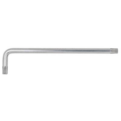 A silver Torx key with an L-shaped bend lies flat, showing the serrated structure used for screws with a Torx head.